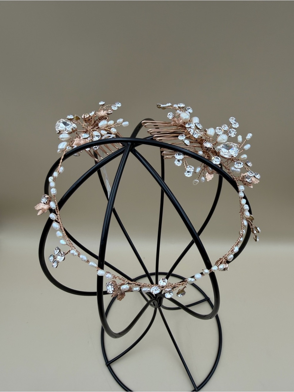 NWT Rose Gold Faux Pearl & Crystal Bridal Hair Vine